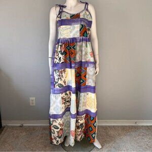 Handmade Multicolor Patchwork Tiered Sundress with Shoulder Straps Size L
